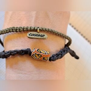 Courage Charm Bracelet In Olive & Gold And Ceramic Bead Braid Cord Lot Of 2